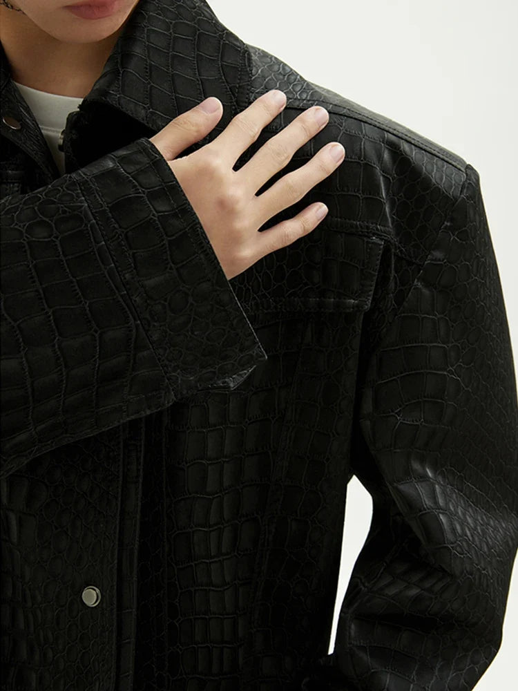 Crocodile Print Leather Jacket – Men's Structured Coat