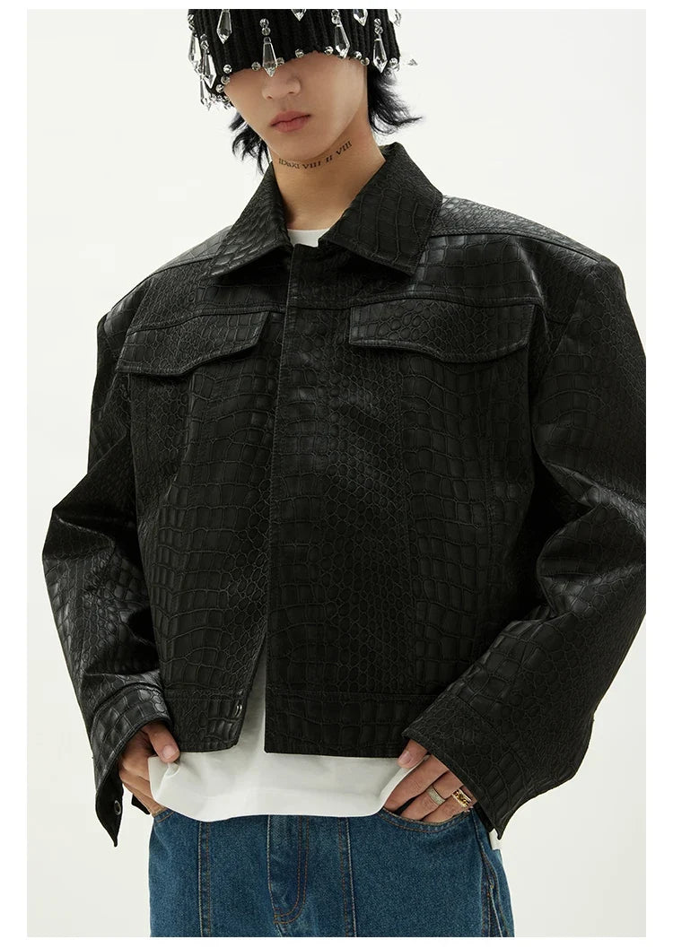 Crocodile Print Leather Jacket – Men's Structured Coat