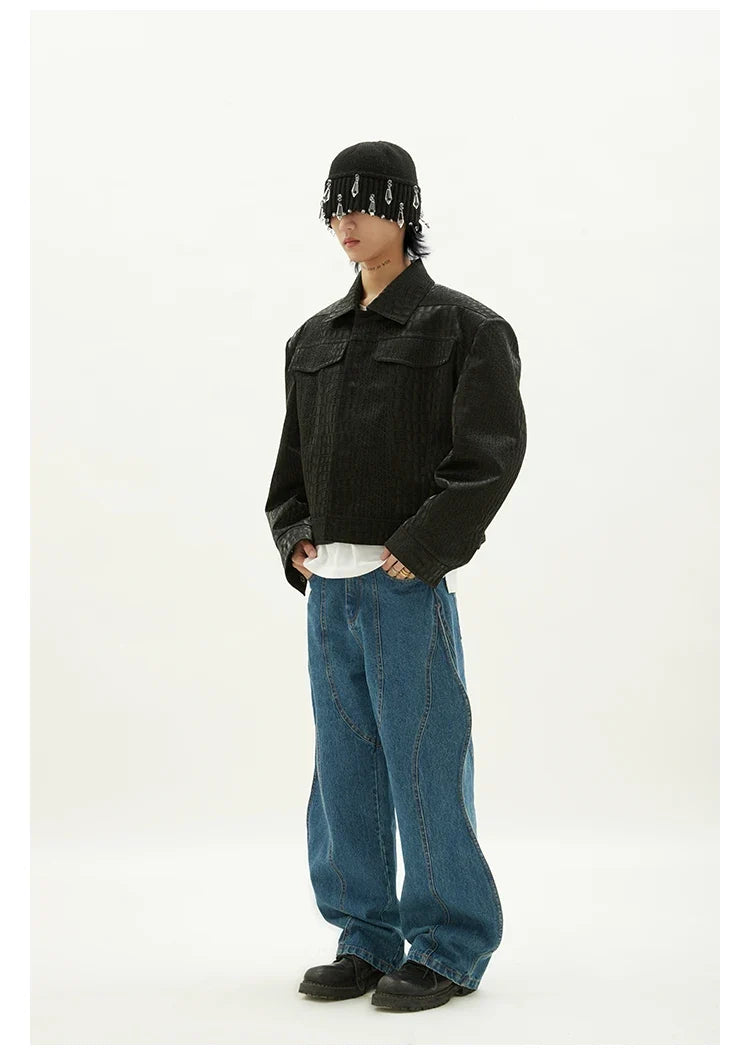 Crocodile Print Leather Jacket – Men's Structured Coat