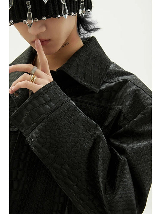 Crocodile Print Leather Jacket – Men's Structured Coat