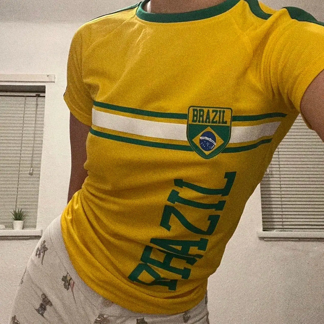 Brazil Jersey Top – Women's Football-Inspired Graphic Tee