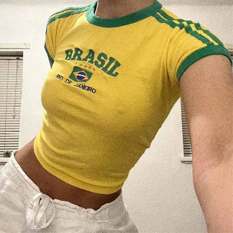 Brazil Striped Baby Tee – Women's Fitted Crop Top
