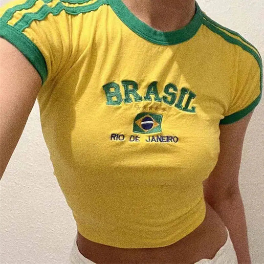 Brazil Striped Baby Tee – Women's Fitted Crop Top
