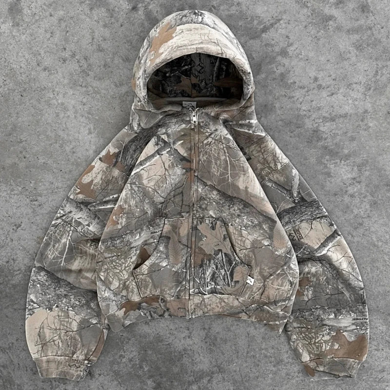 Camouflage Zip-Up Hoodie – Unisex Lightweight Oversized Fleece