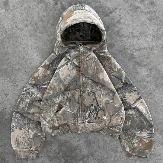 Camouflage Zip-Up Hoodie – Unisex Lightweight Oversized Fleece