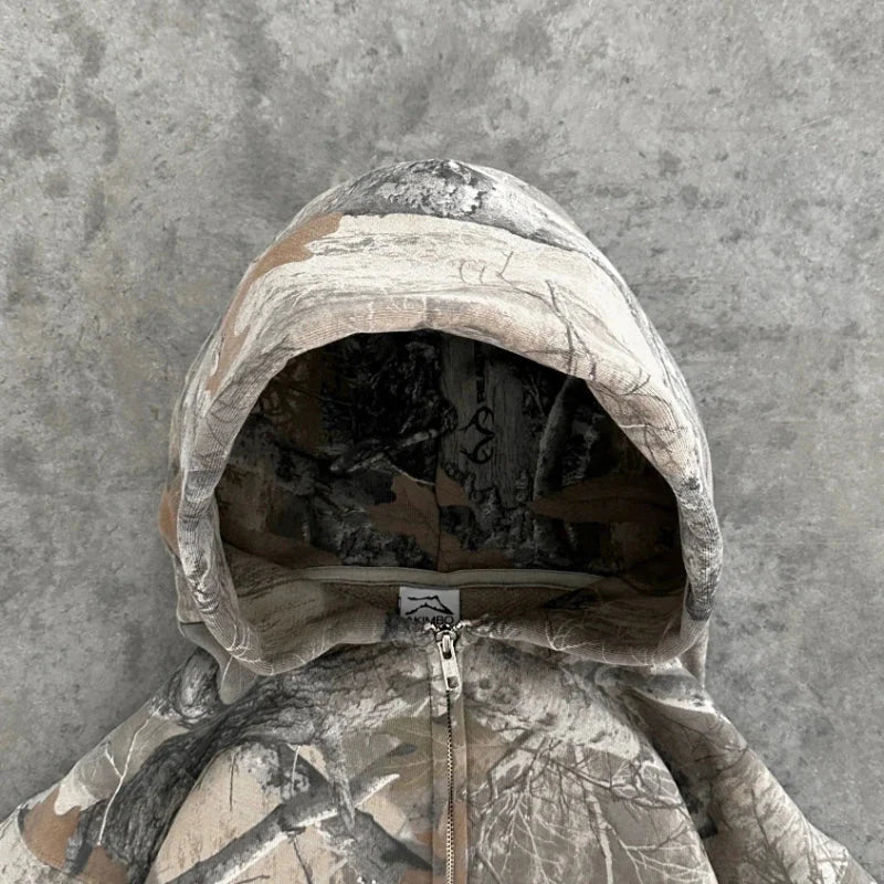 Camouflage Zip-Up Hoodie – Unisex Lightweight Oversized Fleece