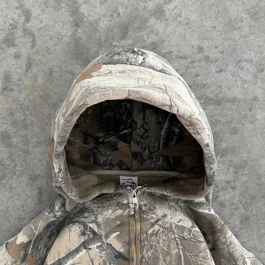 Camouflage Zip-Up Hoodie – Unisex Lightweight Oversized Fleece