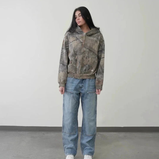 Camouflage Zip-Up Hoodie – Unisex Lightweight Oversized Fleece