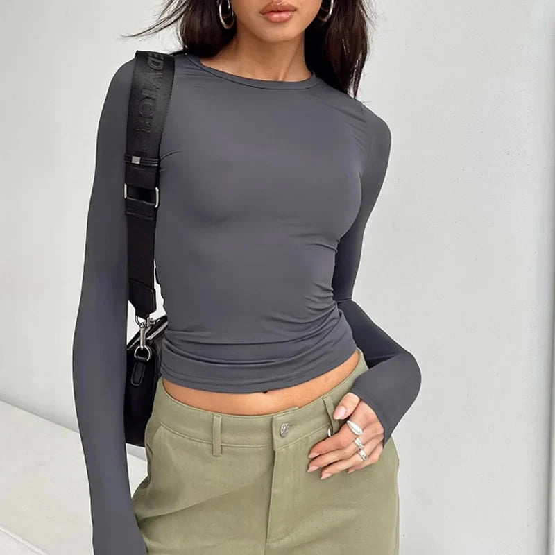 Casual Long Sleeve Top – Women's Fitted Minimalist Top