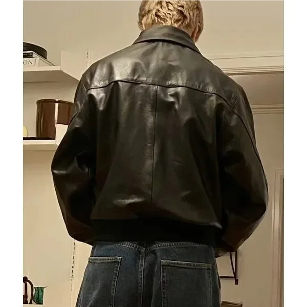 Star Embroidered Leather Jacket – Men's Bomber Coat