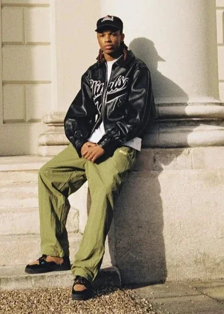 Star Embroidered Leather Jacket – Men's Bomber Coat