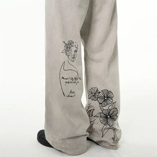 Coffee Shop Sketch Graphic Jeans – Unisex Baggy Relaxed Denim