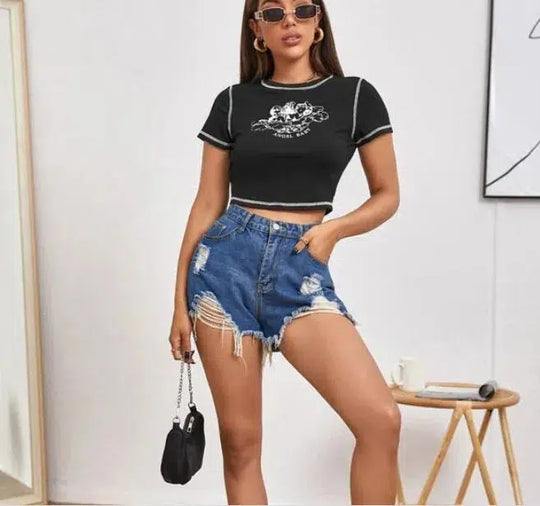 Angel Baby Slogan Crop Top – Women's Fitted Graphic Tee