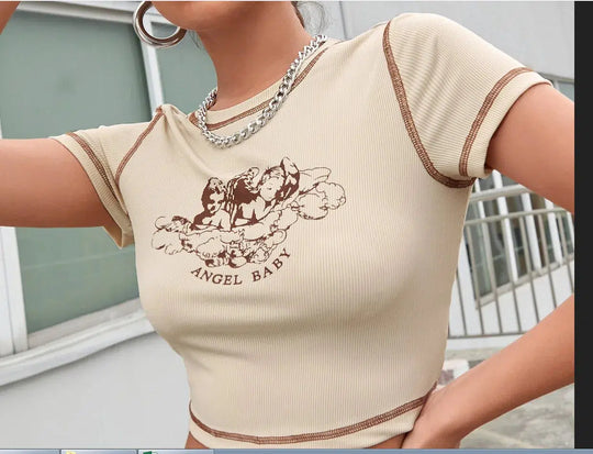 Angel Baby Slogan Crop Top – Women's Fitted Graphic Tee