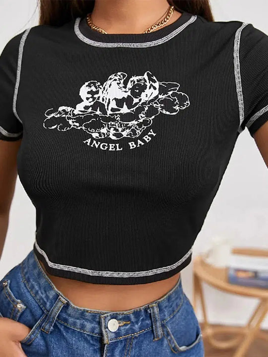 Angel Baby Slogan Crop Top – Women's Fitted Graphic Tee