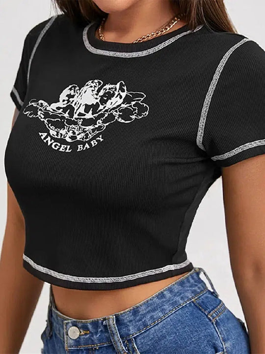 Angel Baby Slogan Crop Top – Women's Fitted Graphic Tee