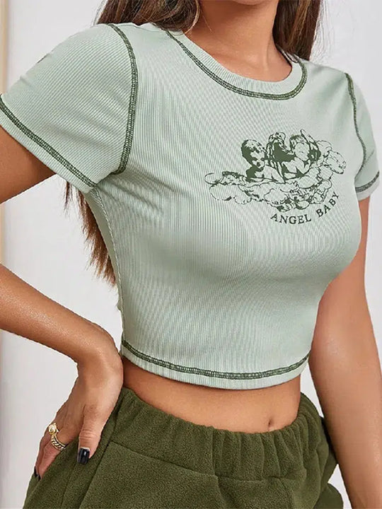 Angel Baby Slogan Crop Top – Women's Fitted Graphic Tee