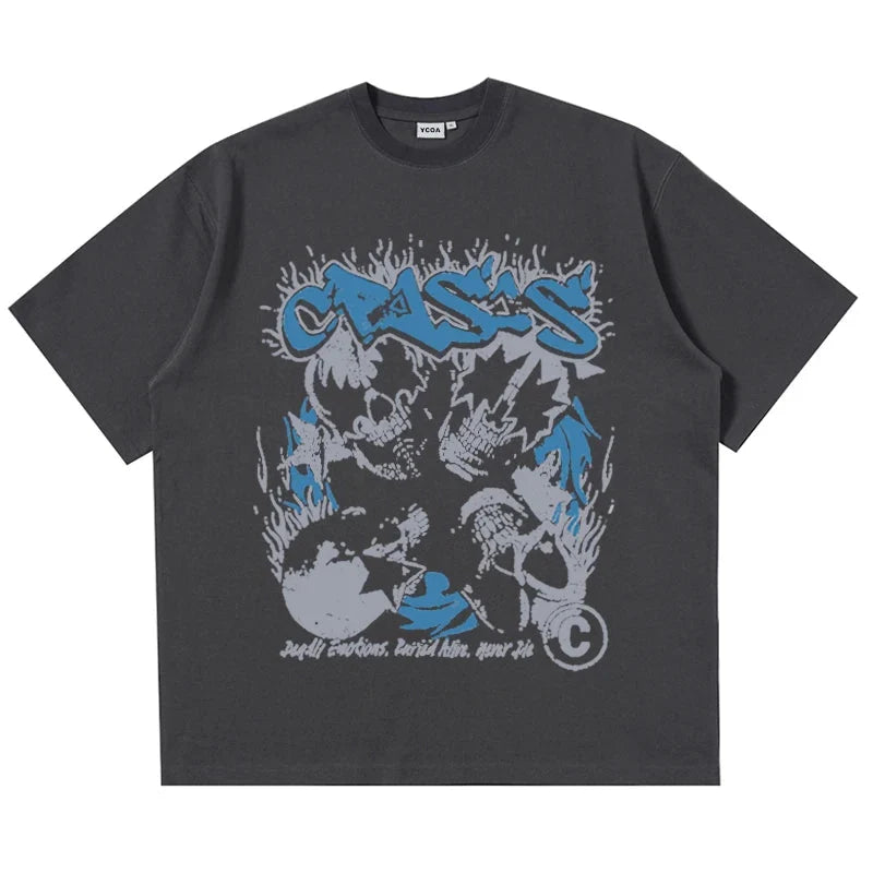 Crisis Skulls Graphic Tee – Men's Relaxed Cotton T-Shirt