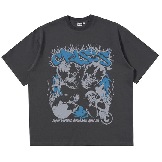 Crisis Skulls Graphic Tee – Men's Relaxed Cotton T-Shirt