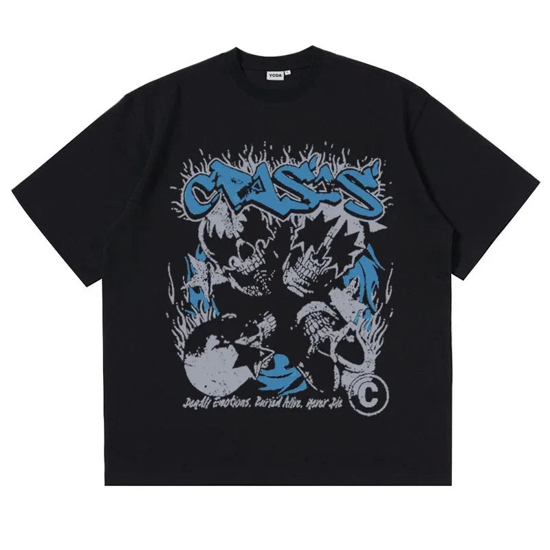 Crisis Skulls Graphic Tee – Men's Relaxed Cotton T-Shirt