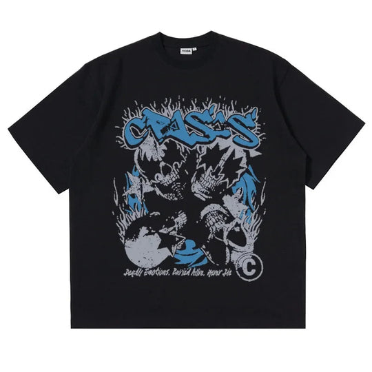 Crisis Skulls Graphic Tee – Men's Relaxed Cotton T-Shirt