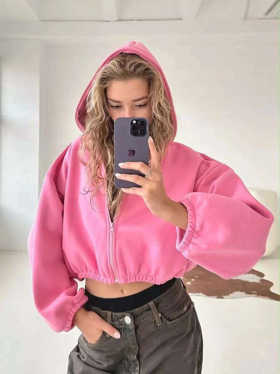 Cropped Zip-Up Hoodie – Women's Retro Fit