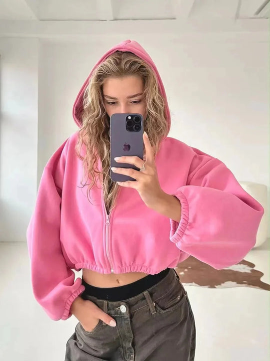 Cropped Zip-Up Hoodie – Women's Retro Fit