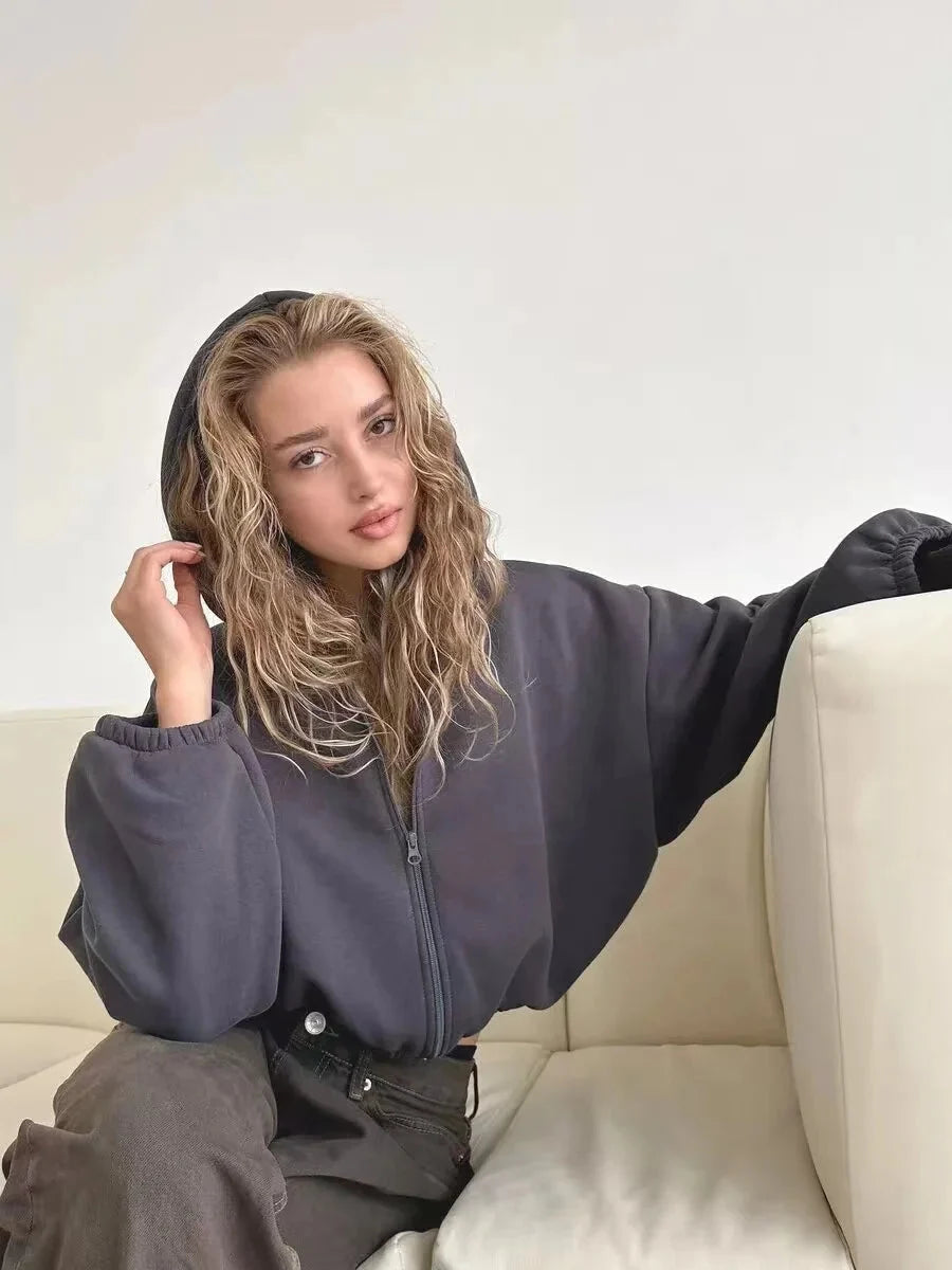 Cropped Zip-Up Hoodie – Women's Retro Fit