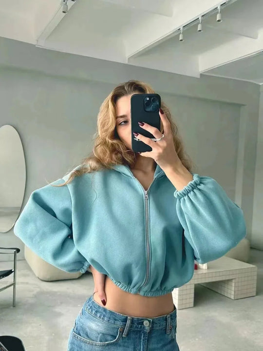 Cropped Zip-Up Hoodie – Women's Retro Fit