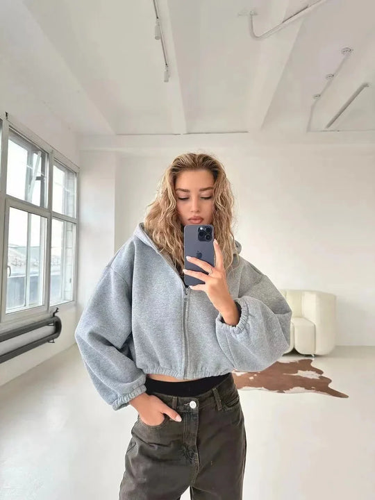 Cropped Zip-Up Hoodie – Women's Retro Fit