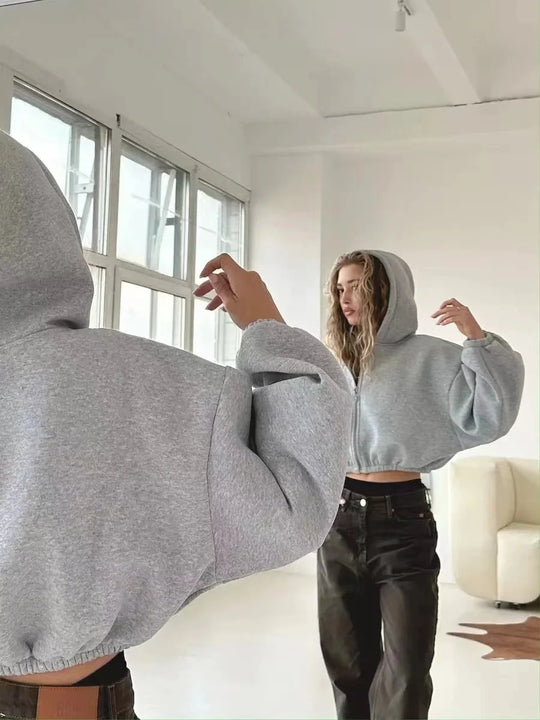 Cropped Zip-Up Hoodie – Women's Retro Fit