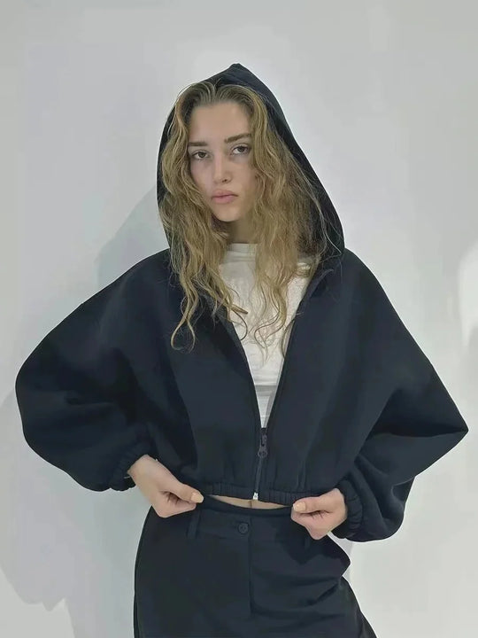 Cropped Zip-Up Hoodie – Women's Retro Fit