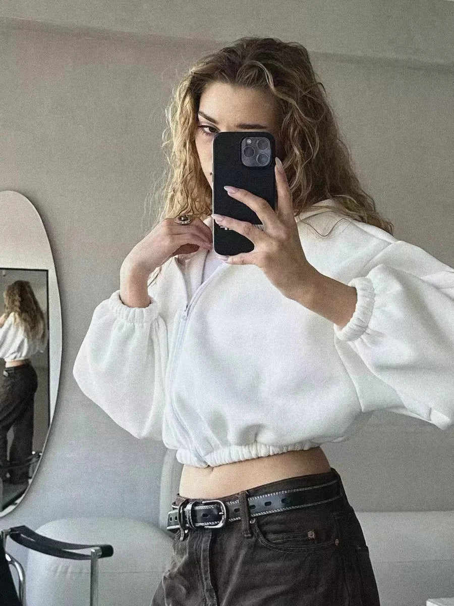 Cropped Zip-Up Hoodie – Women's Retro Fit