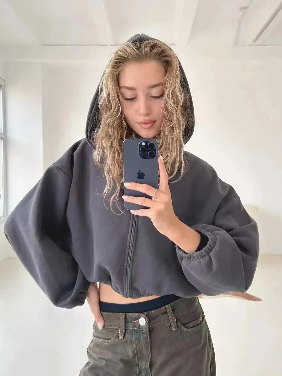 Cropped Zip-Up Hoodie – Women's Retro Fit