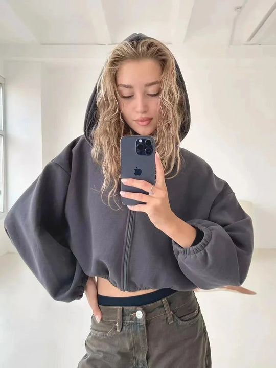 Cropped Zip-Up Hoodie – Women's Retro Fit