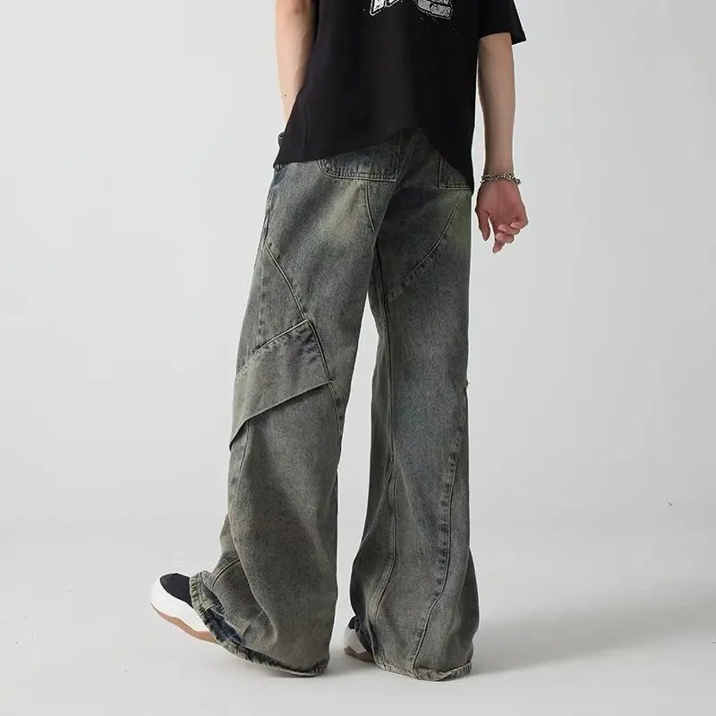 Cyber Vintage Boot-Cut Jeans – Unisex Baggy Distressed Denim
