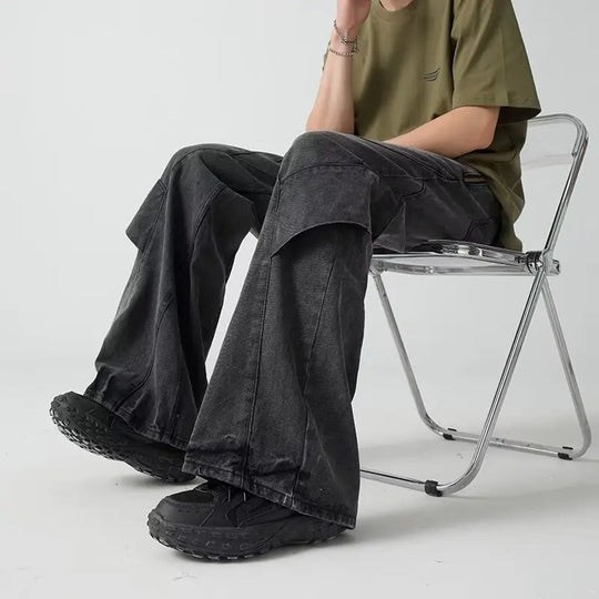 Cyber Vintage Boot-Cut Jeans – Unisex Baggy Distressed Denim