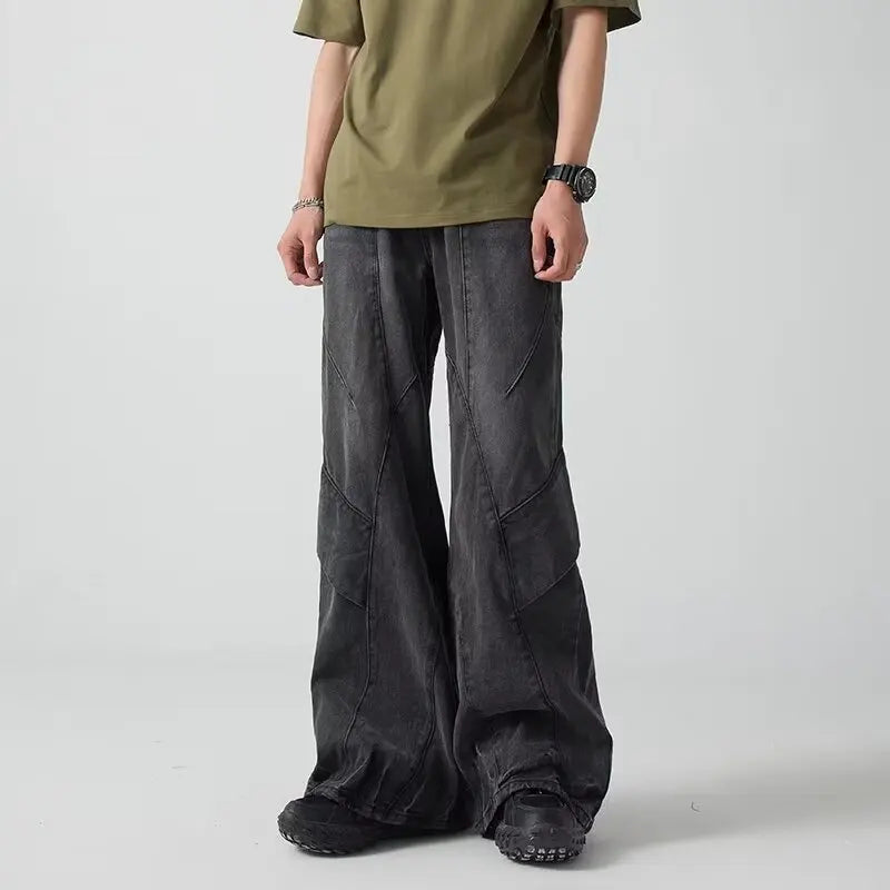 Cyber Vintage Boot-Cut Jeans – Unisex Baggy Distressed Denim