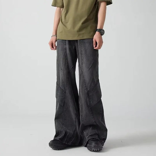 Cyber Vintage Boot-Cut Jeans – Unisex Baggy Distressed Denim