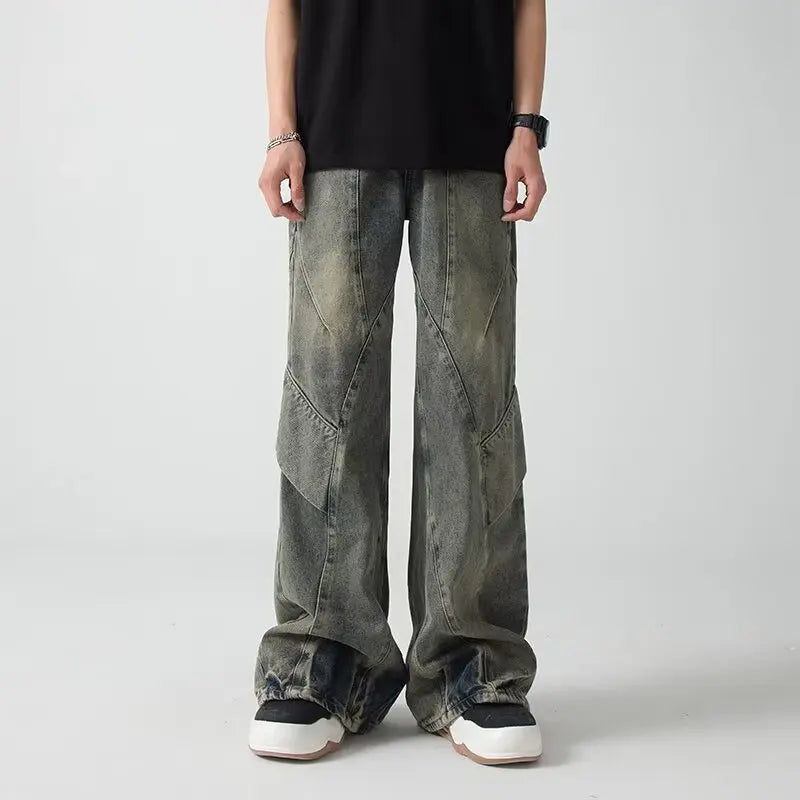 Cyber Vintage Boot-Cut Jeans – Unisex Baggy Distressed Denim