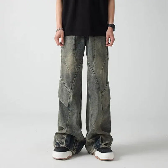 Cyber Vintage Boot-Cut Jeans – Unisex Baggy Distressed Denim