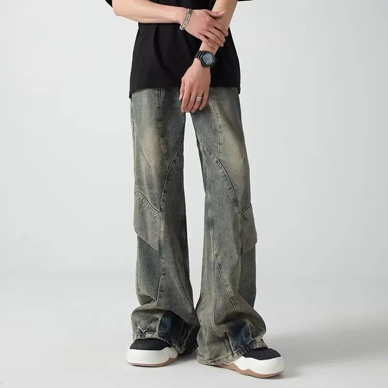 Cyber Vintage Boot-Cut Jeans – Unisex Baggy Distressed Denim