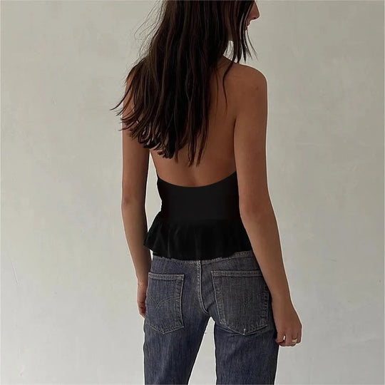 Studded Deep V Halter Top – Women's Backless Edgy Top