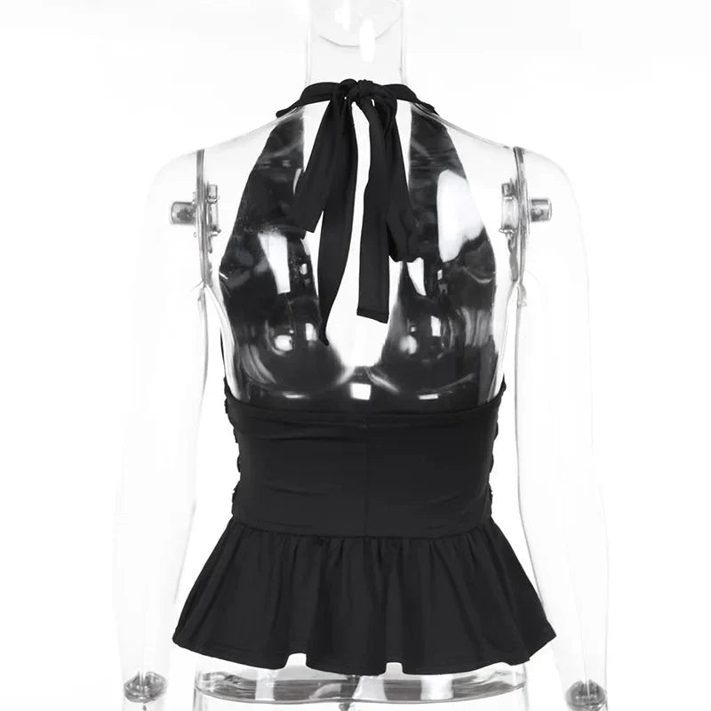 Studded Deep V Halter Top – Women's Backless Edgy Top