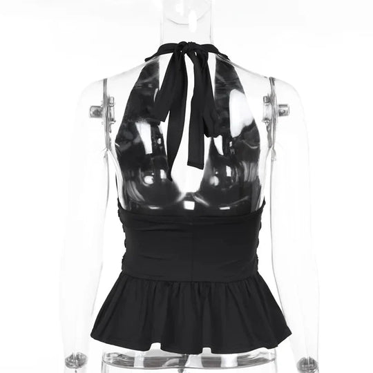 Studded Deep V Halter Top – Women's Backless Edgy Top