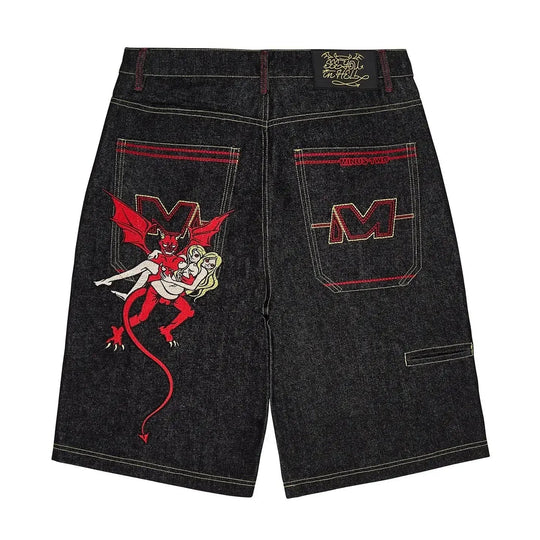 Devil's Work Graphic Jorts – Men's Mid-Rise Wide-Leg Shorts