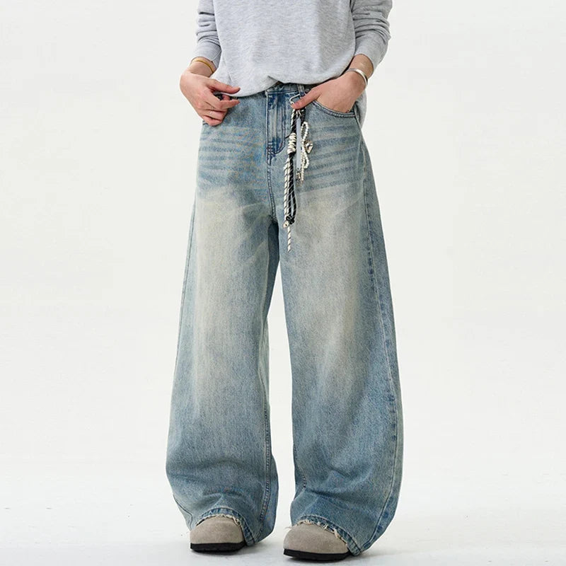 Distressed Wide-Leg Jeans – Men's Baggy Washed Denim Fit