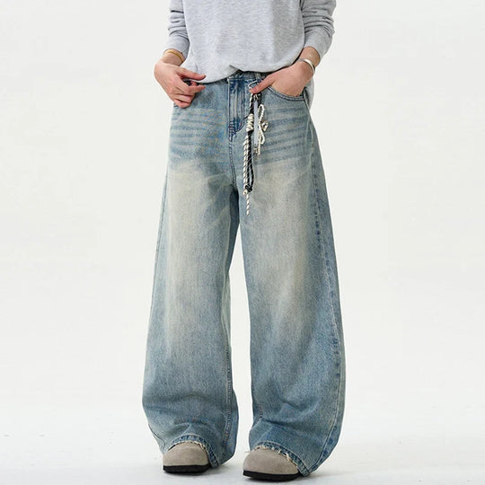 Distressed Wide-Leg Jeans – Men's Baggy Washed Denim Fit