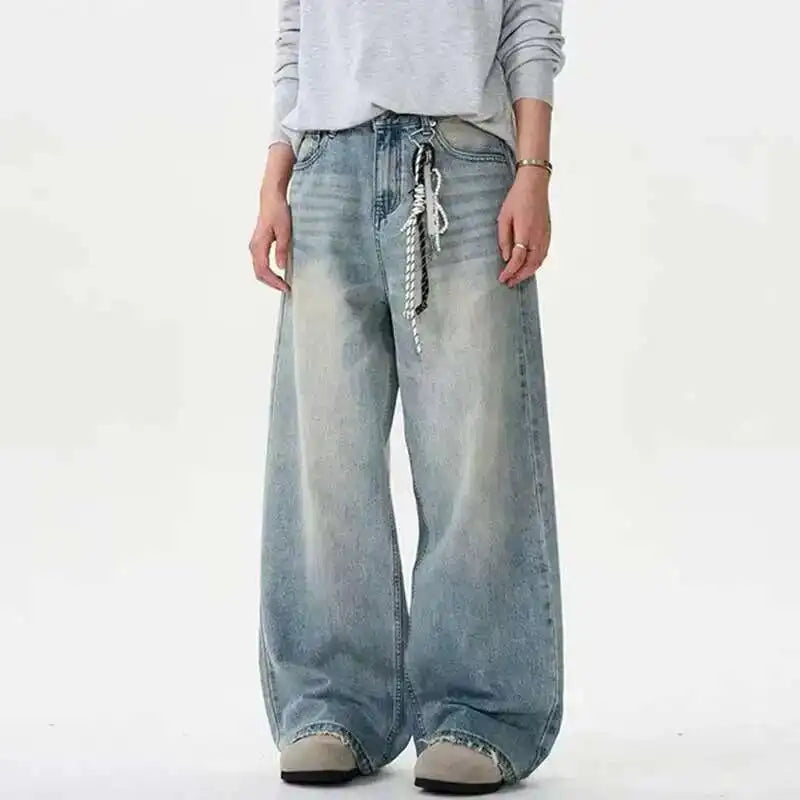 Distressed Wide-Leg Jeans – Men's Baggy Washed Denim Fit