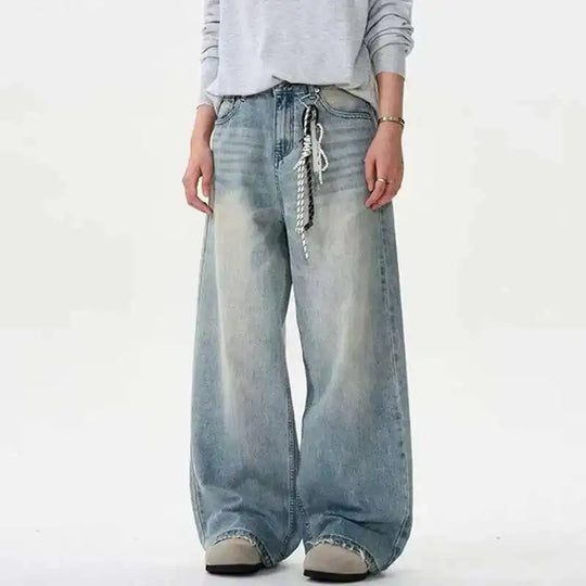 Distressed Wide-Leg Jeans – Men's Baggy Washed Denim Fit